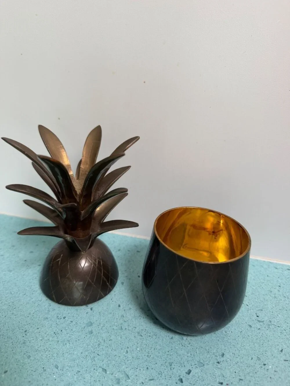 Brass Pineapple Lidded Container Mid Century Hollywood Regency Style